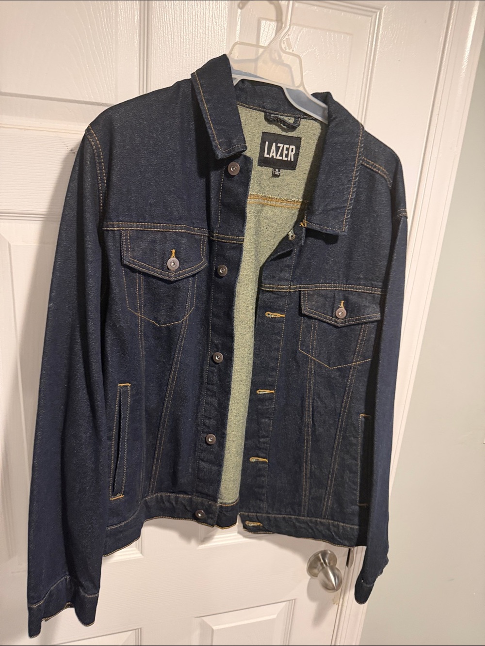 LAZER Men's Dark Indigo Denim Jacket - Classic Trucker Style